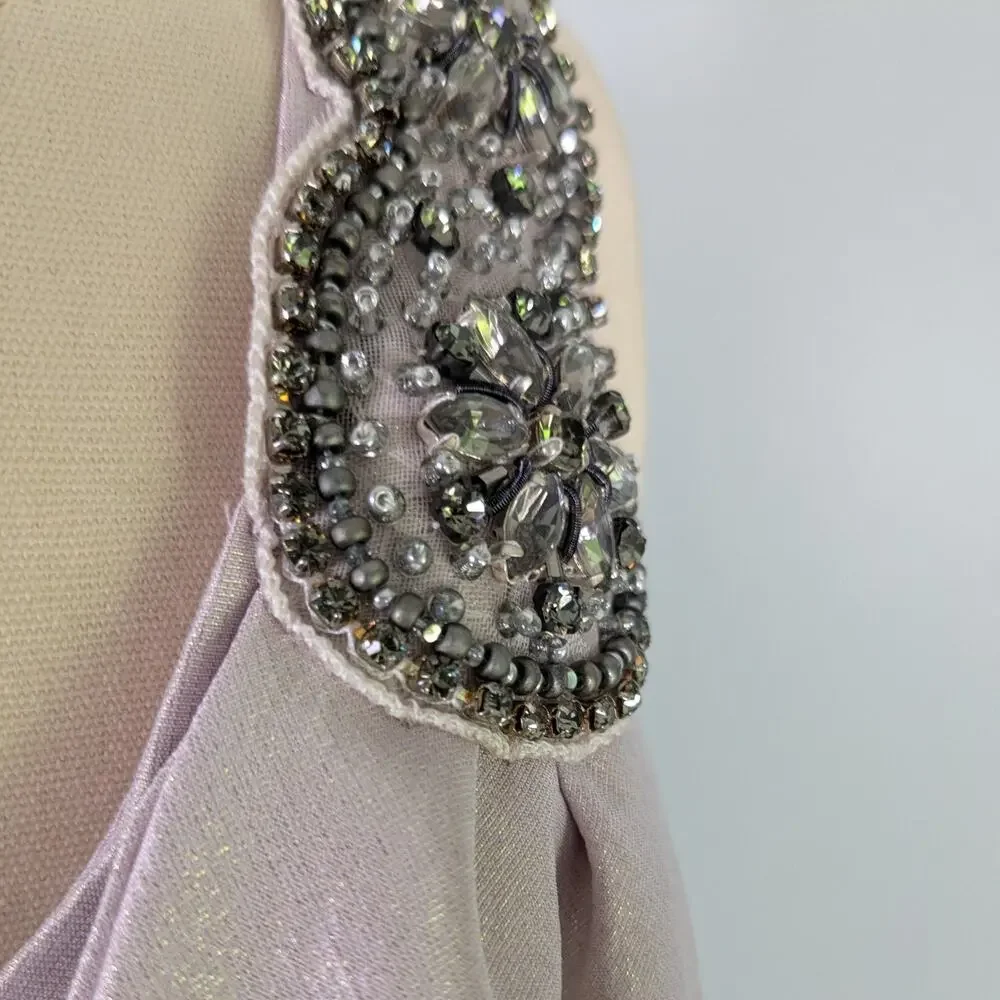 Teri Jon Prom Dress Maxi Gown 6 Purple Rickie Freeman Metallic Shoulder Formal - Picture 7 of 11